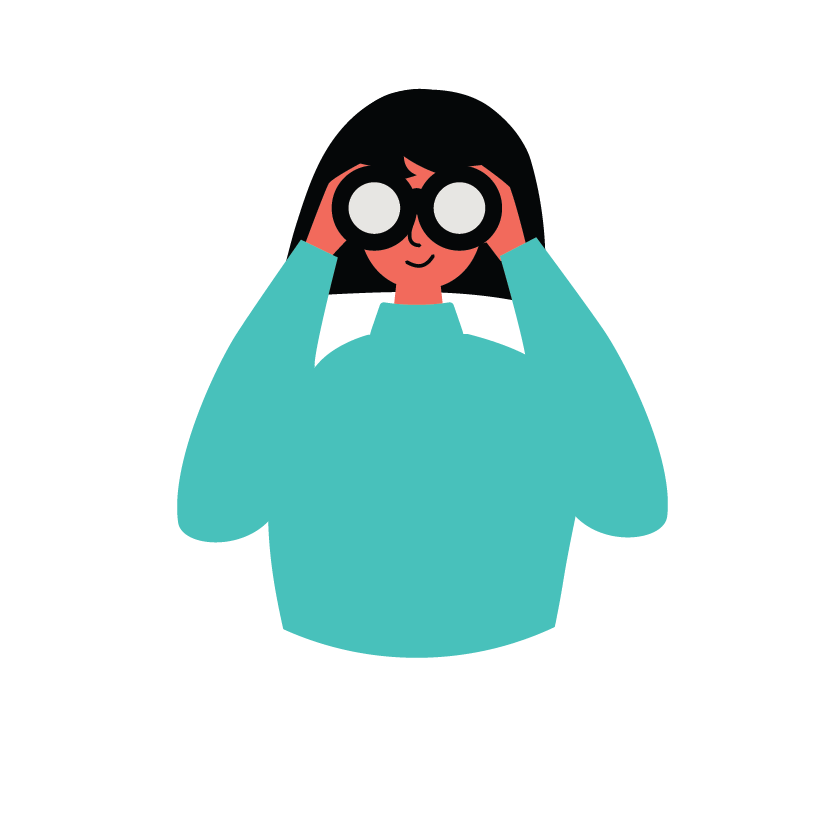 Illustration of a person looking through binoculars, searching for employment opportunities